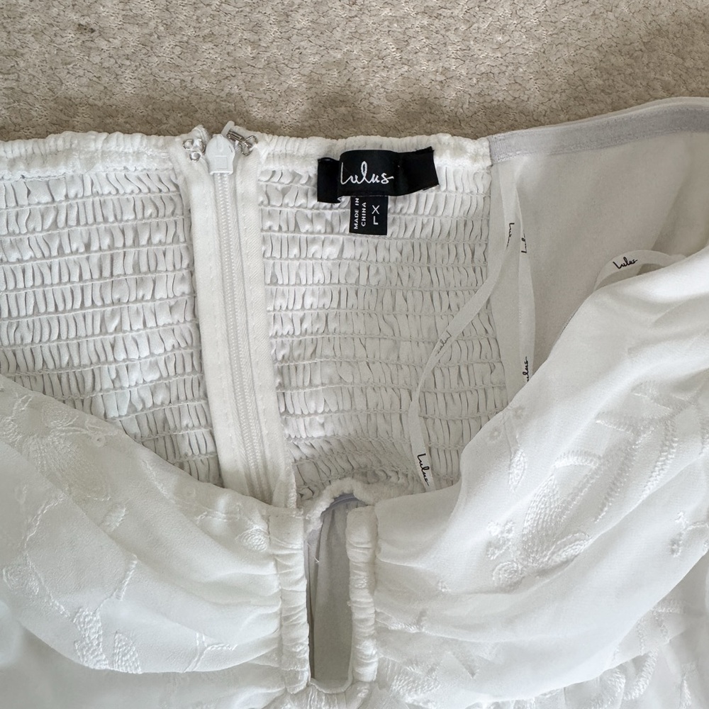 Lulus NWOT Cutest Icon White Embroidered Off-the-Shoulder Mini Dress - Picture 11 of 12